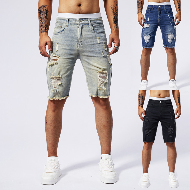 Streetwear Brand - Short en Denim déchiré pour hommes,